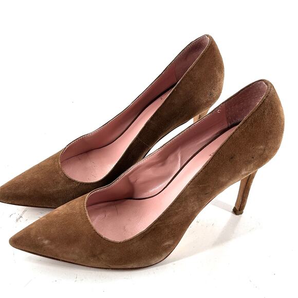 Kate Spade Vivian Suede Heels 7.5 Tan Brown Pumps Capsule Career Academia Work - Picture 4 of 8
